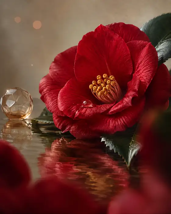 水鏡の紅椿とカットクリスタル