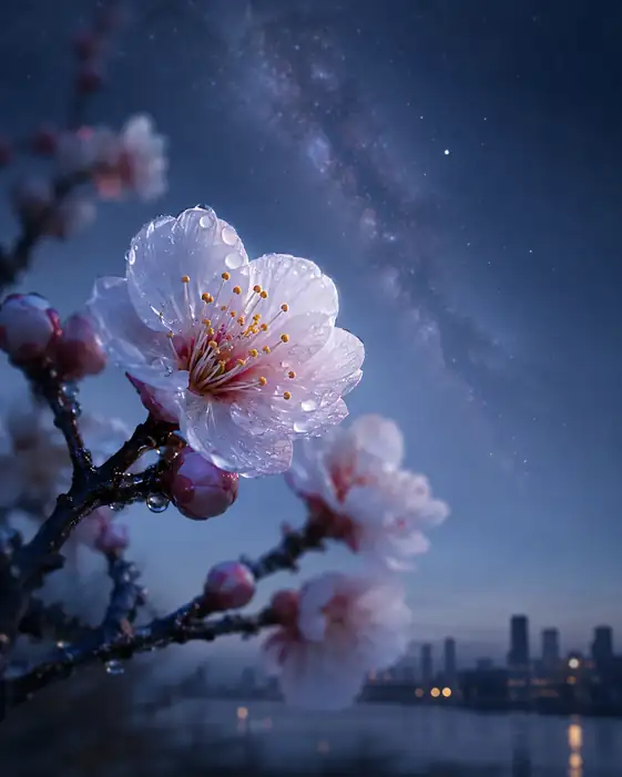 Plum Blossom Beneath the City Milky Way