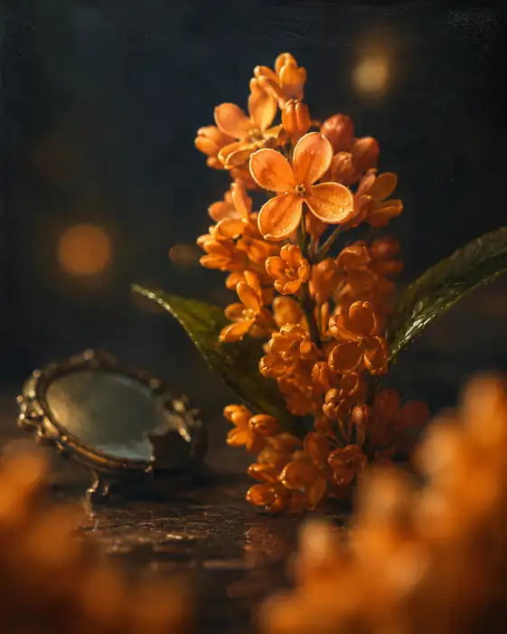 Amber Petals beside the Vintage Mirror