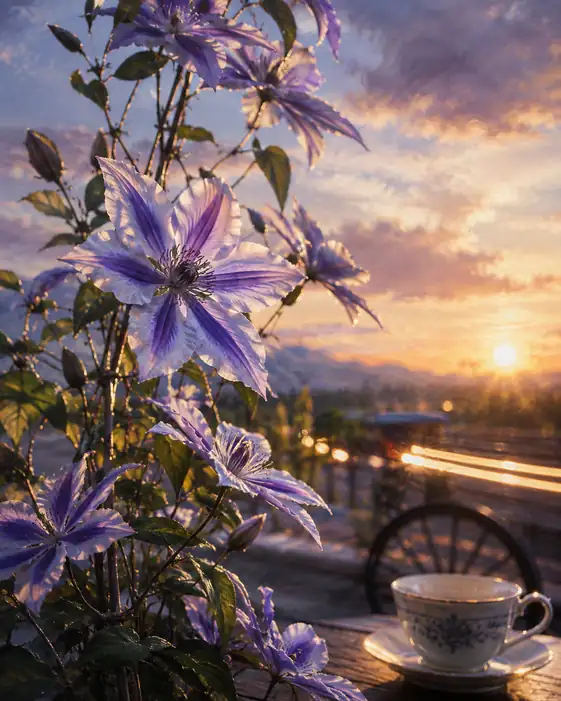 茜空の夕茶と光る軌道