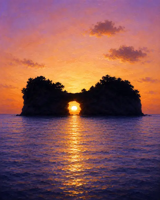 Sunset Gateway and the Golden Sea Path
