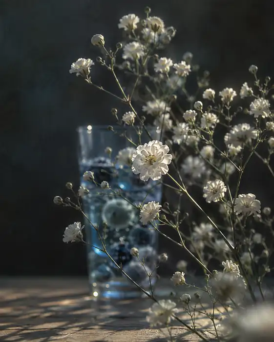 White Baby's Breath and the Blue Glass