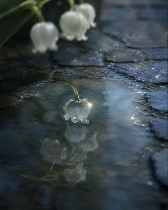 Fallen Bell on the Rainlit Cobblestones