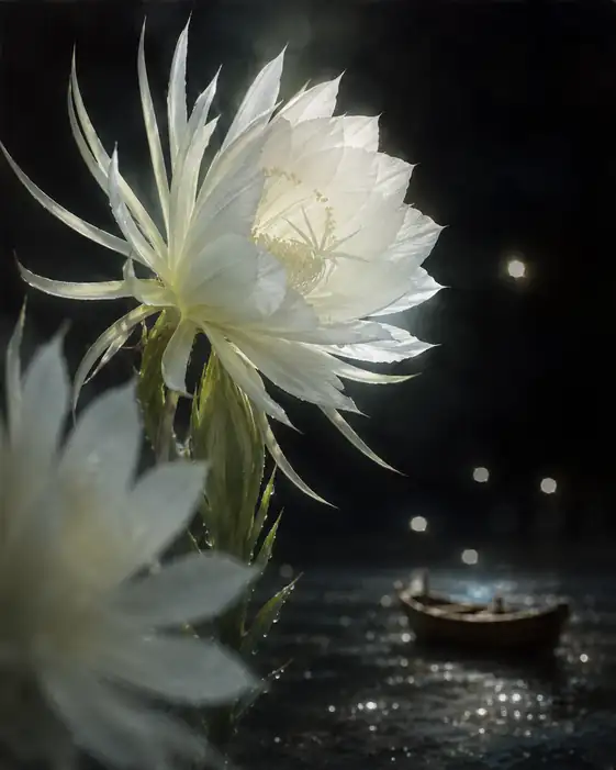 Luminous Cactus Blossom and the Drifting Skiff