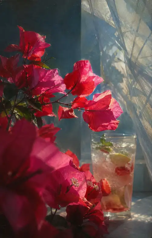 窓辺に弾ける薄紅の午後