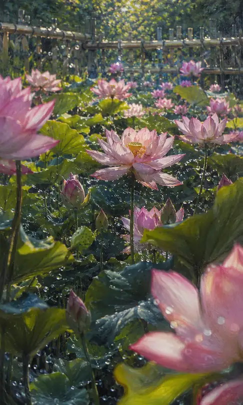 Morning Dew upon the Lotus Garden