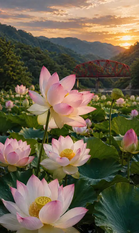 Blooms Beneath the Scarlet Bridge