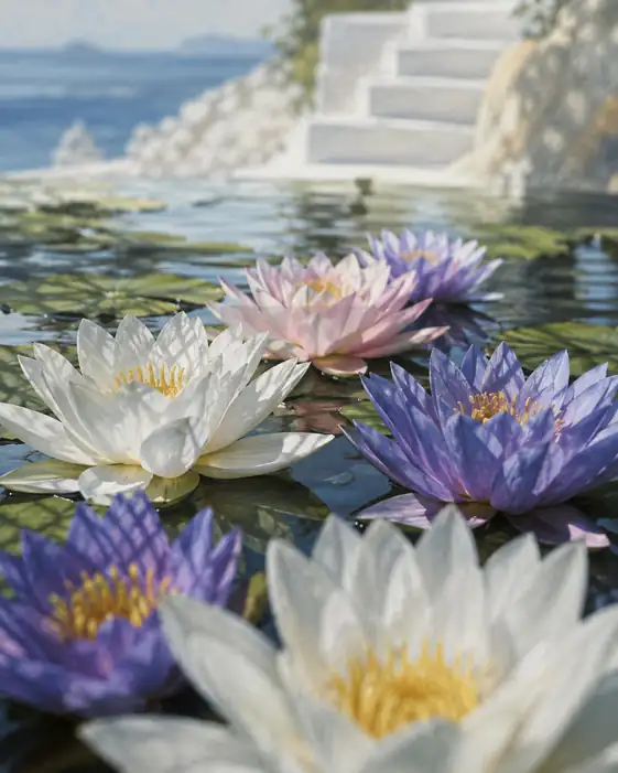Floating Blooms above the Azure Sea