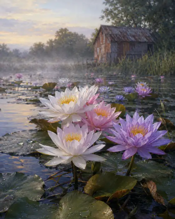 Morning Mist and the Old Boathouse