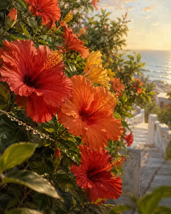 Scarlet Blooms on the Sunlit Descent