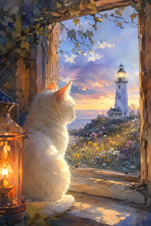 The White Cat and the Distant Lighthouse