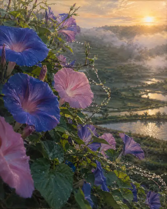 Morning Dew across the Terraced Valley