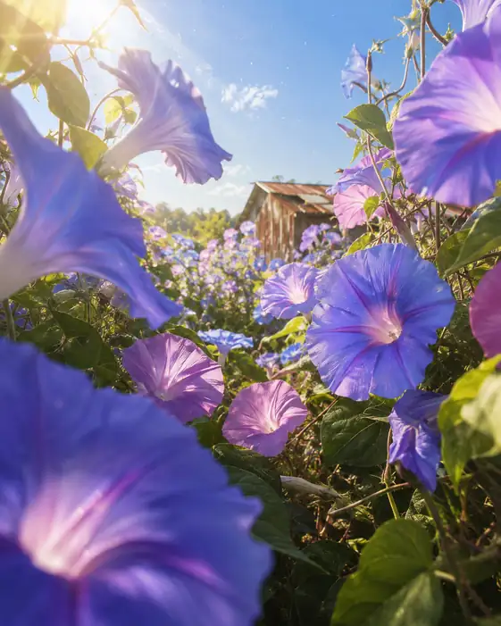 Morning Glories around the Old Shed