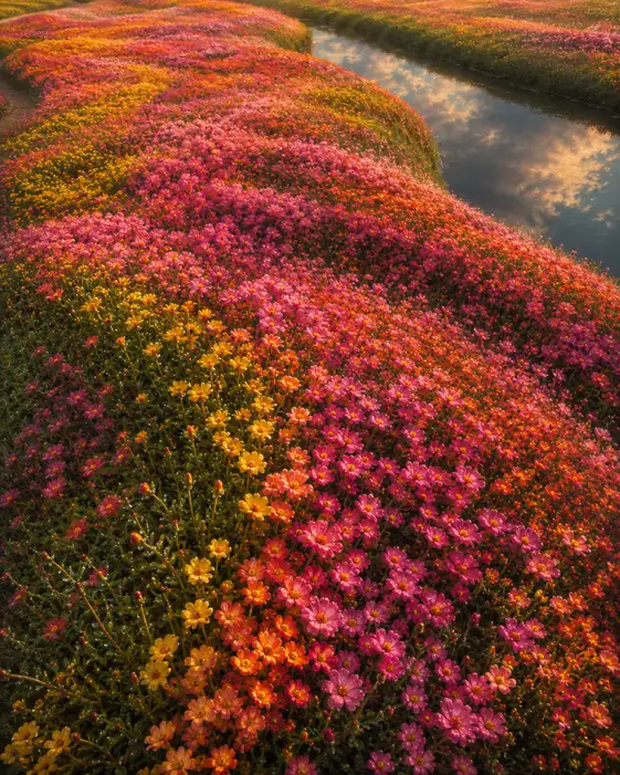 Woven Petals along the Sunset Stream