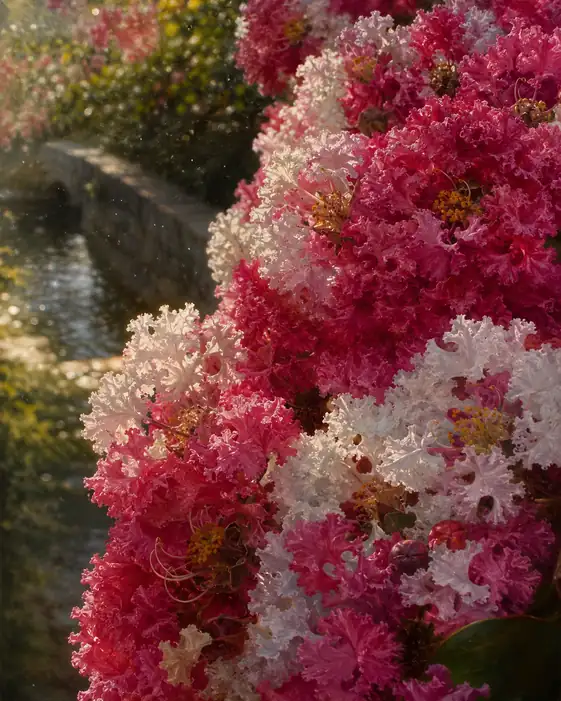 Crape Myrtle Blossoms by the Stone Bridge