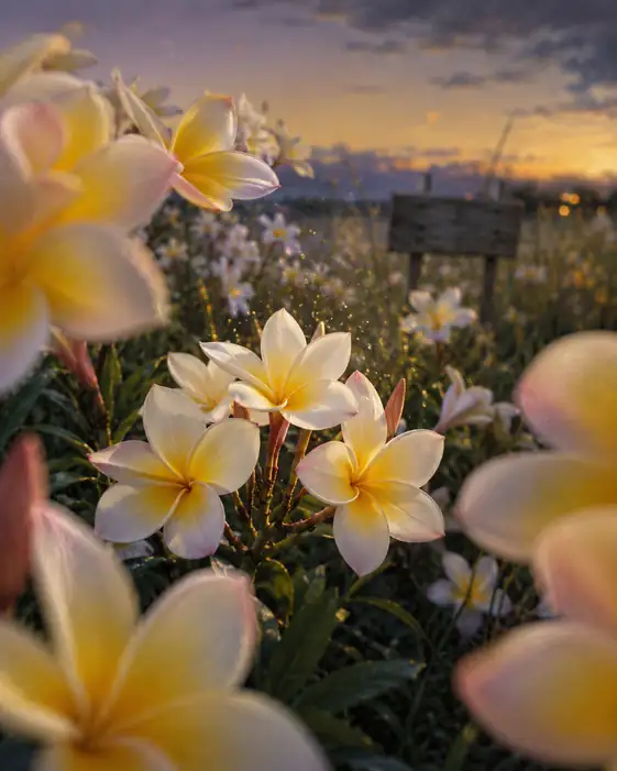 Golden Sunset Glow upon the Plumeria Meadow
