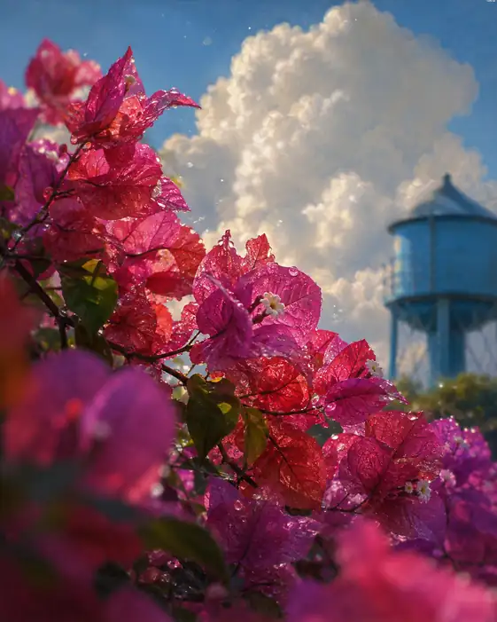 Bougainvillea beneath the Summer Cumulonimbus