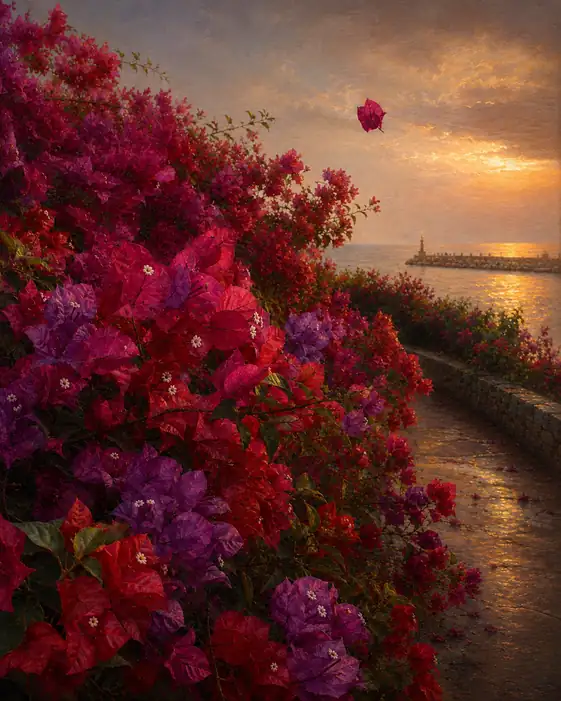 Petal in the Sunset Breeze along the Bougainvillea Coast