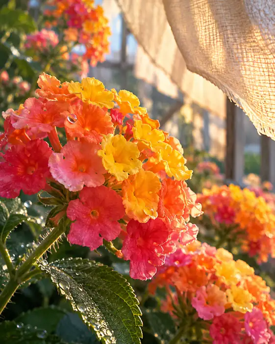 Dewy Lantana Blossoms in the Morning Conservatory