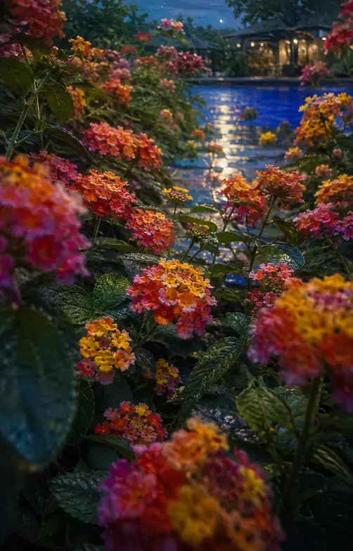 Lantana Blossoms by the Twilight Poolside