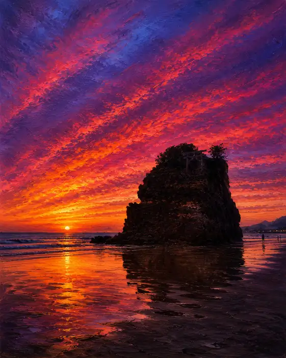 Burning Sunset over Inasa Beach and Benten-jima
