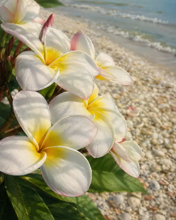 Plumeria Blossoms on the Shell Beach