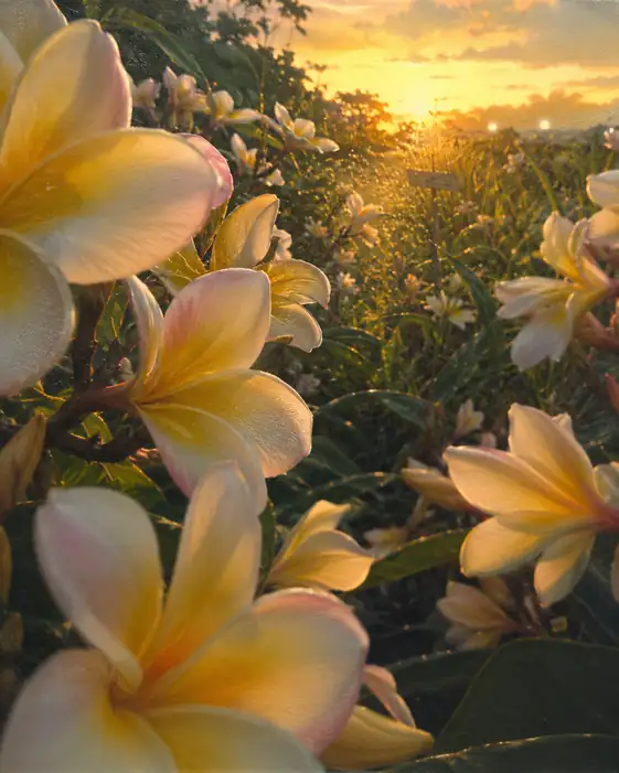 Golden Sunset Glow upon the Plumeria Garden