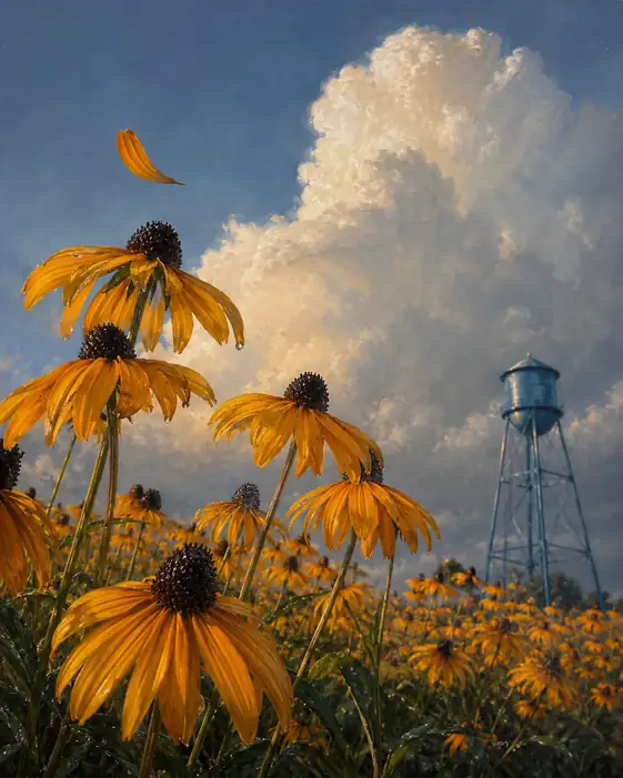 Cumulonimbus and Floating Petal over the Rudbeckia Meadow