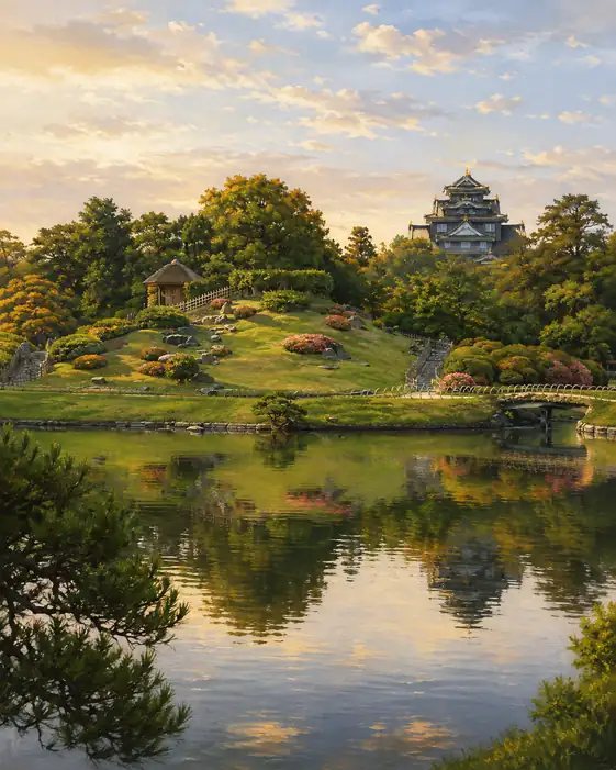 Golden Sunset over Korakuen and Okayama Castle
