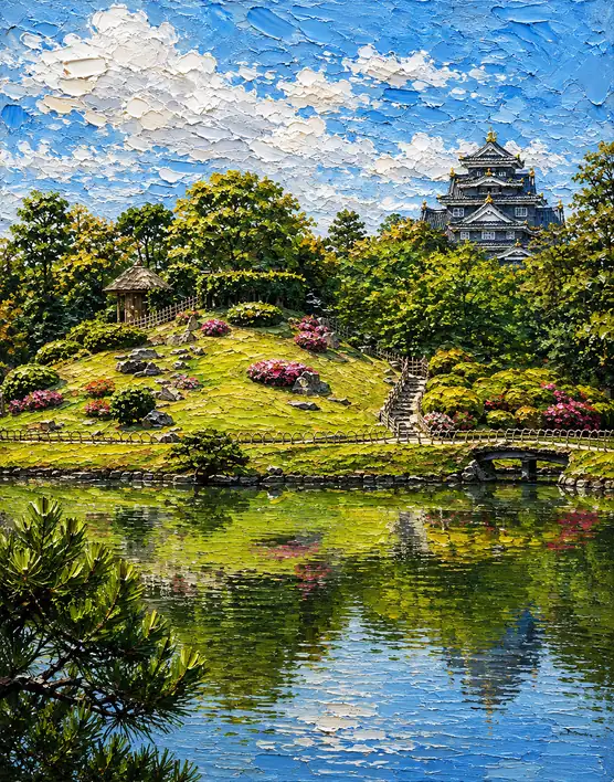 Impasto Landscape of Korakuen and Okayama Castle