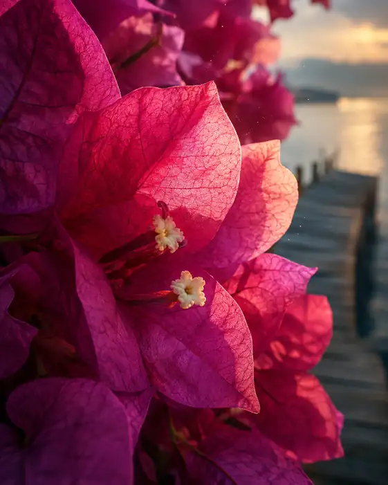 Luminous Bougainvillea and the Sunset Pier