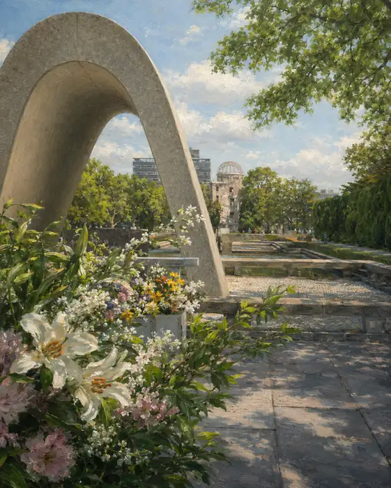 White Lilies and the Cenotaph Arch of Hiroshima