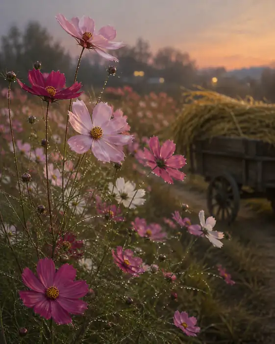 Autumn Cosmos and the Harvest Wagon