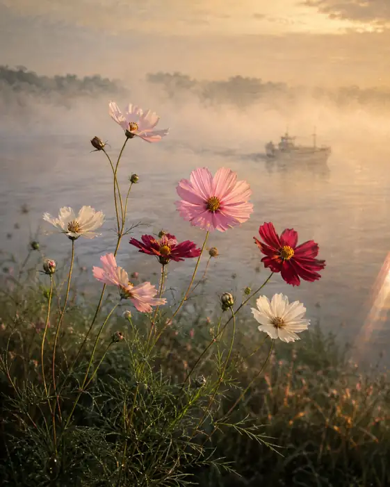 Morning Mist and River Cosmos