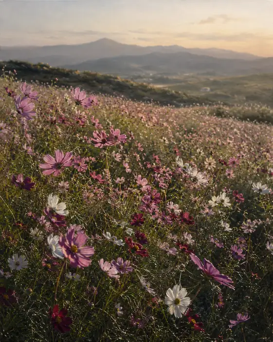 Sloping Fields of Evening Cosmos