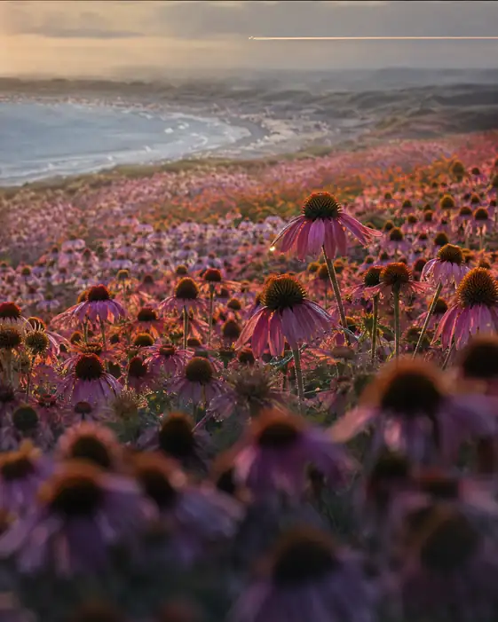 Coast of Violet Petals and the Evening Trail