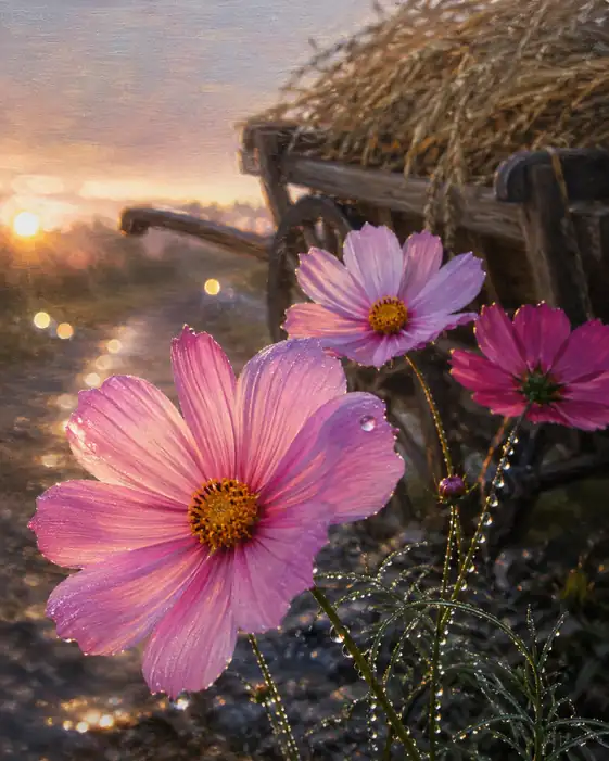 Cosmos Translucent in Twilight and Wagon of Autumn Harvest