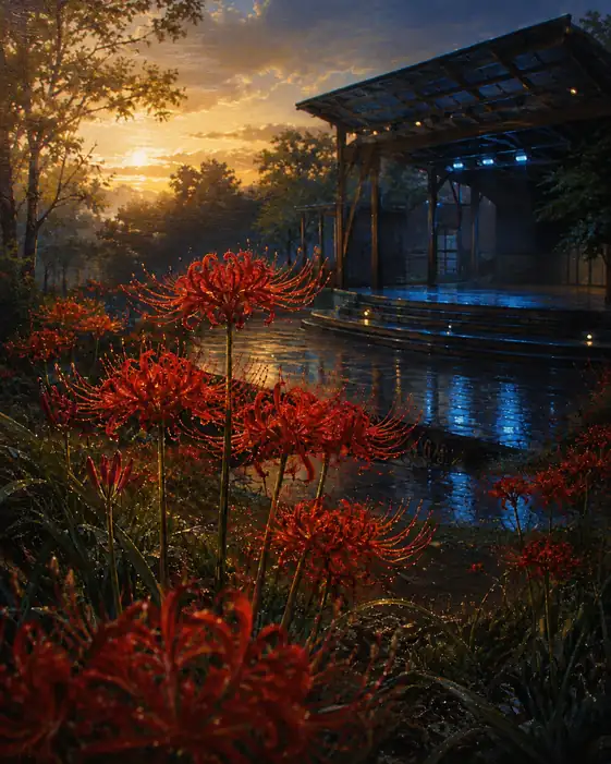 Sunset Outdoor Stage and Light-Laden Lycoris