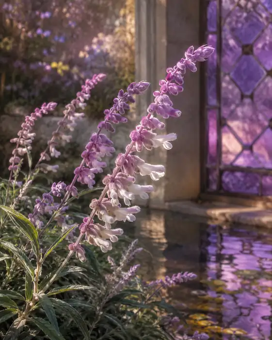 Violet Stained Glass and Amethyst Sage by the Water