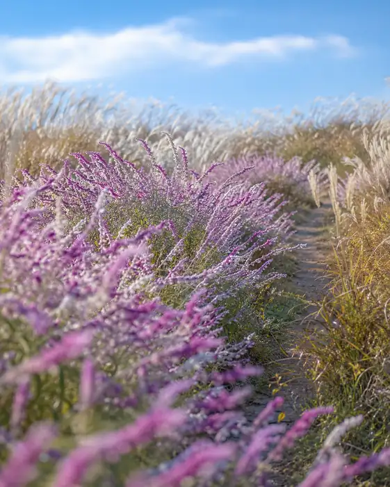 Autumn Breeze on the Plateau and Sage Ridge with Swaying Pampas