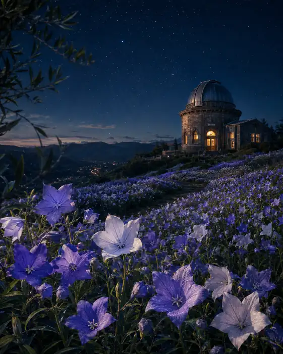 Starry Observatory and Bellflower Hill Gazing at the Night Sky