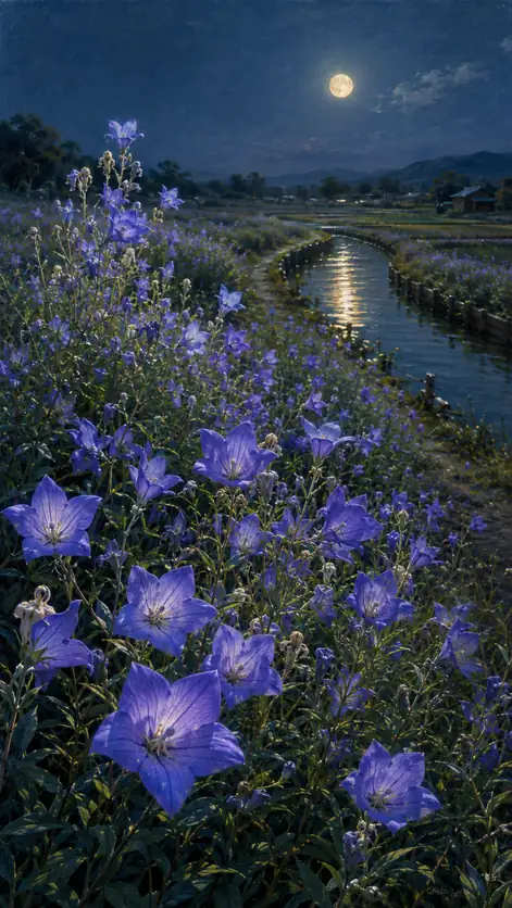 Moonlit Waterway and Night-Blooming Bellflowers