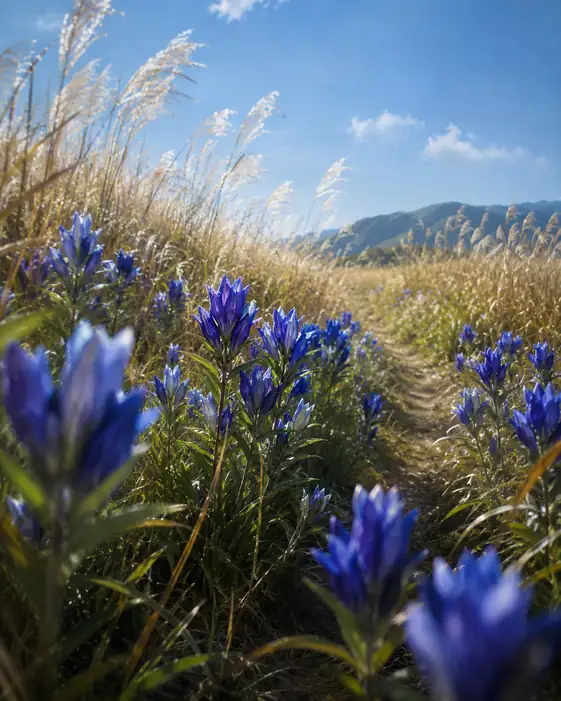 Gentians Along the Breezy Pampas Trail