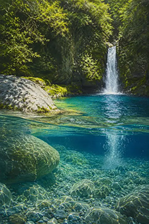 Split-Level View of the Glistening Waterfall Basin