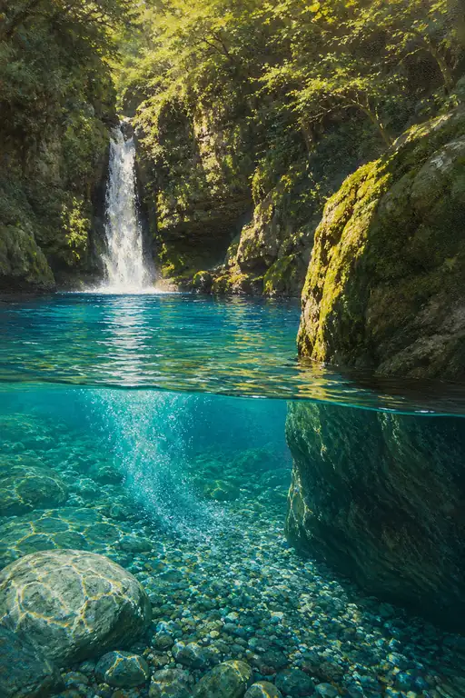 Mossy Crags and Sunlit Shallows Beneath the Cascades