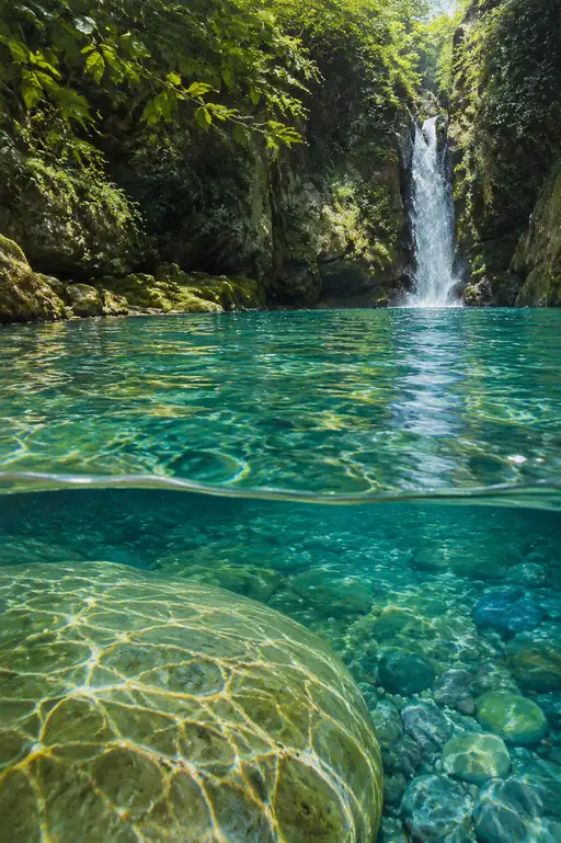 Ripples of Sunlight Dancing Over River Stones