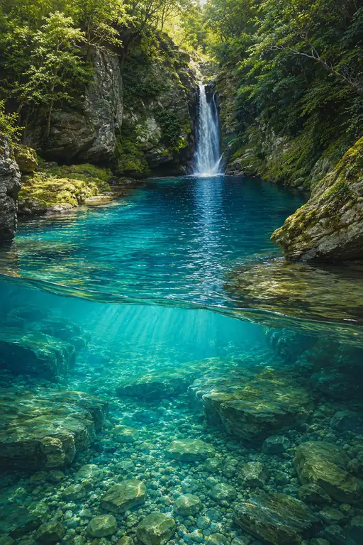 Sunlit Cavern Pool Glistening in Azure Clarity