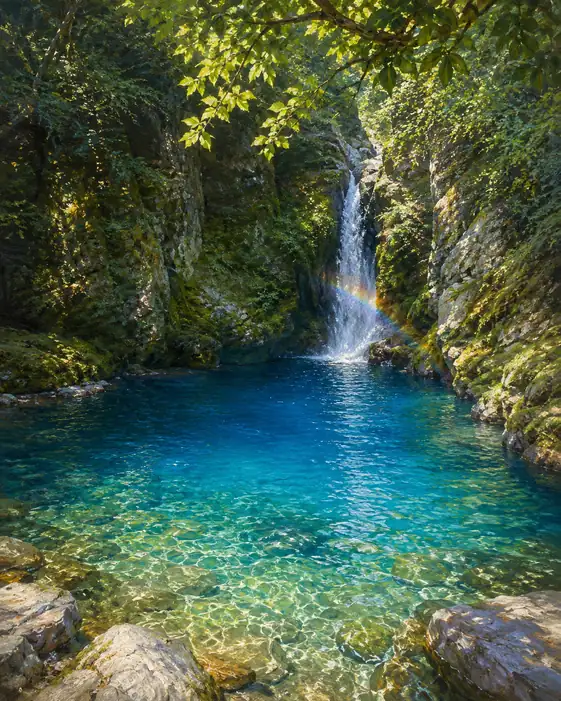 Sunlit Canopy Canopying the Rainbow Waterfall