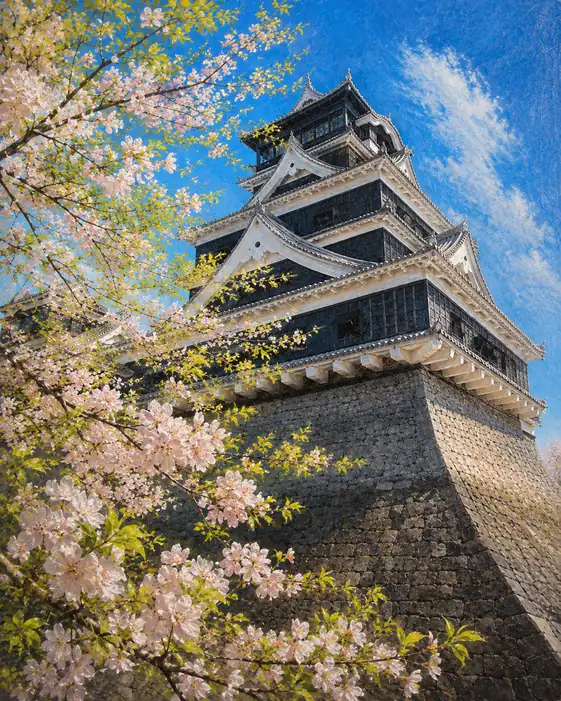 桜花仰ぐ黒鉄の天守