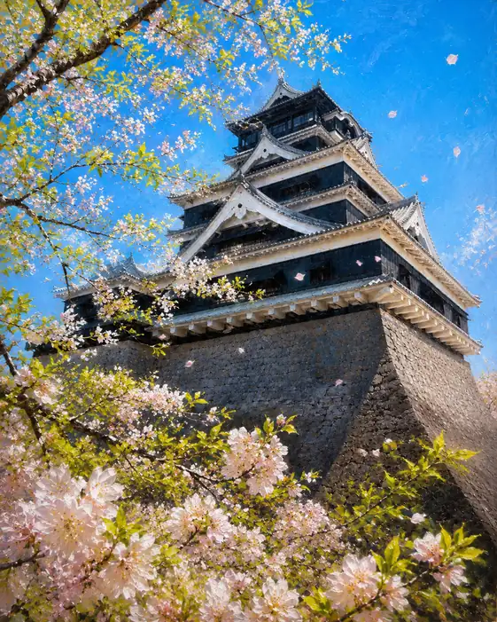 碧空と桜舞う要塞